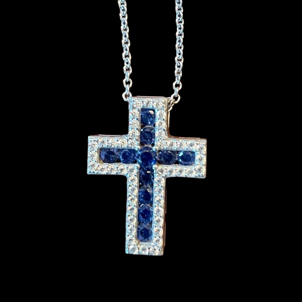 Diamonique QVC cross pendant necklace with lab created sapphires & Diamonique
